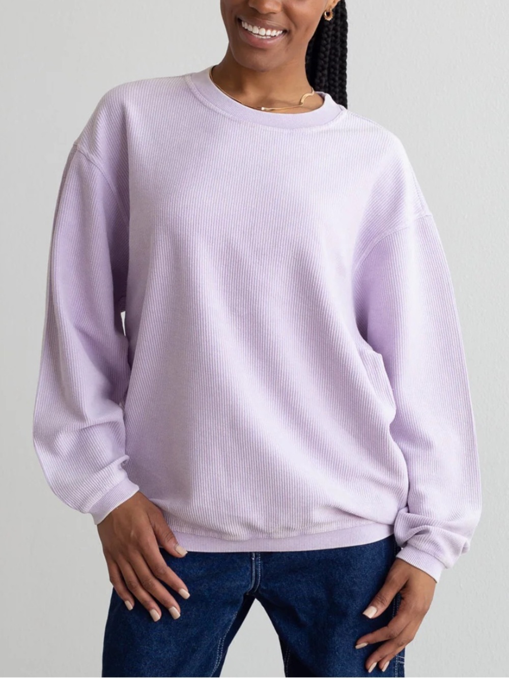 Chicka-d The Original Corded Crew Oversized Ribbed Sweatshirt in Lilac Size XL
